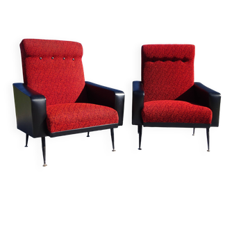 Vintage pair of red and black armchairs