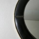 leather mirror, saddle stitching, 60s
