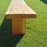 Old brutalist art bench, in natural raw oak