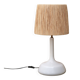 Large white ceramic lamp with raffia shade, 1970s