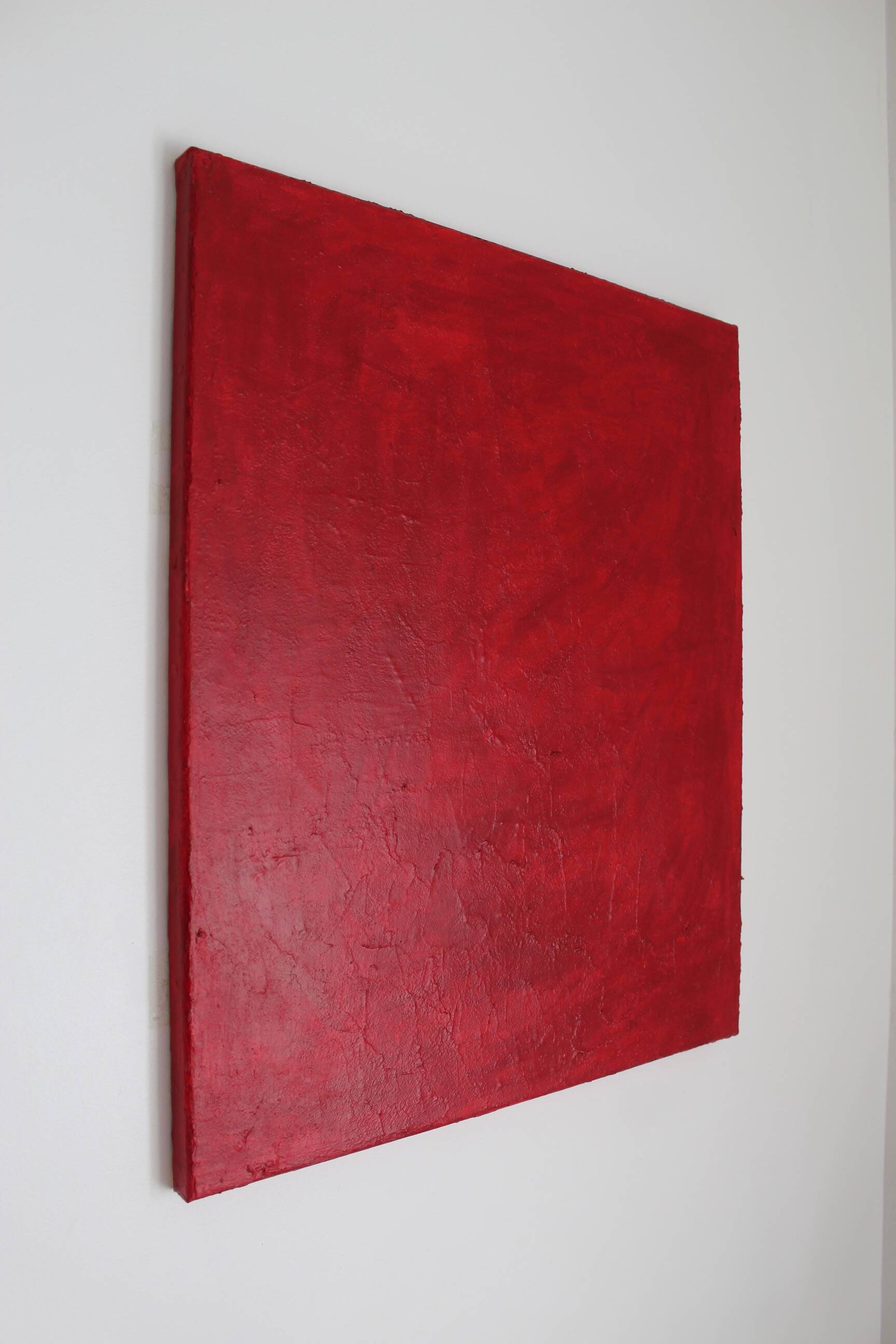 Abstract textured blood red on frame 100x81cm