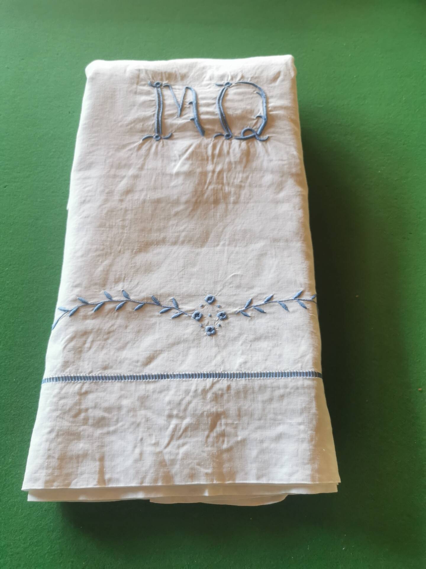 Drap ancien en lin monogrammé 3,20x2,30 m