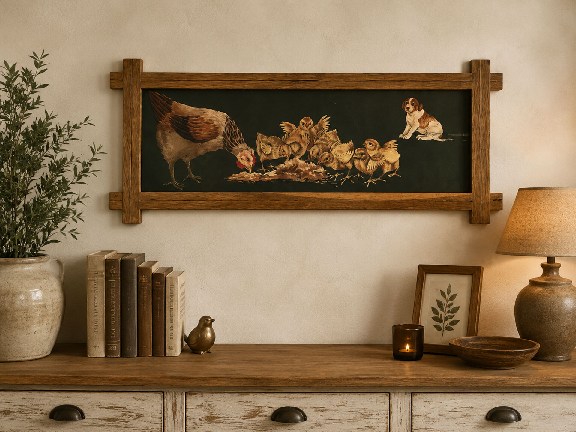 Large old print by Orens Denizard in its oak frame.