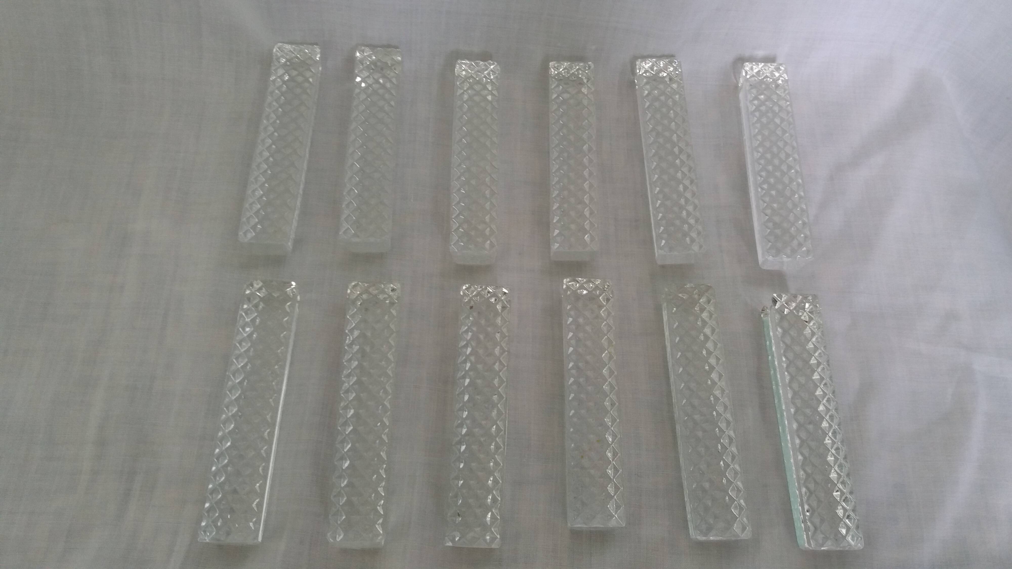 12 crystal knife rests in their box, Hungary, diamond point