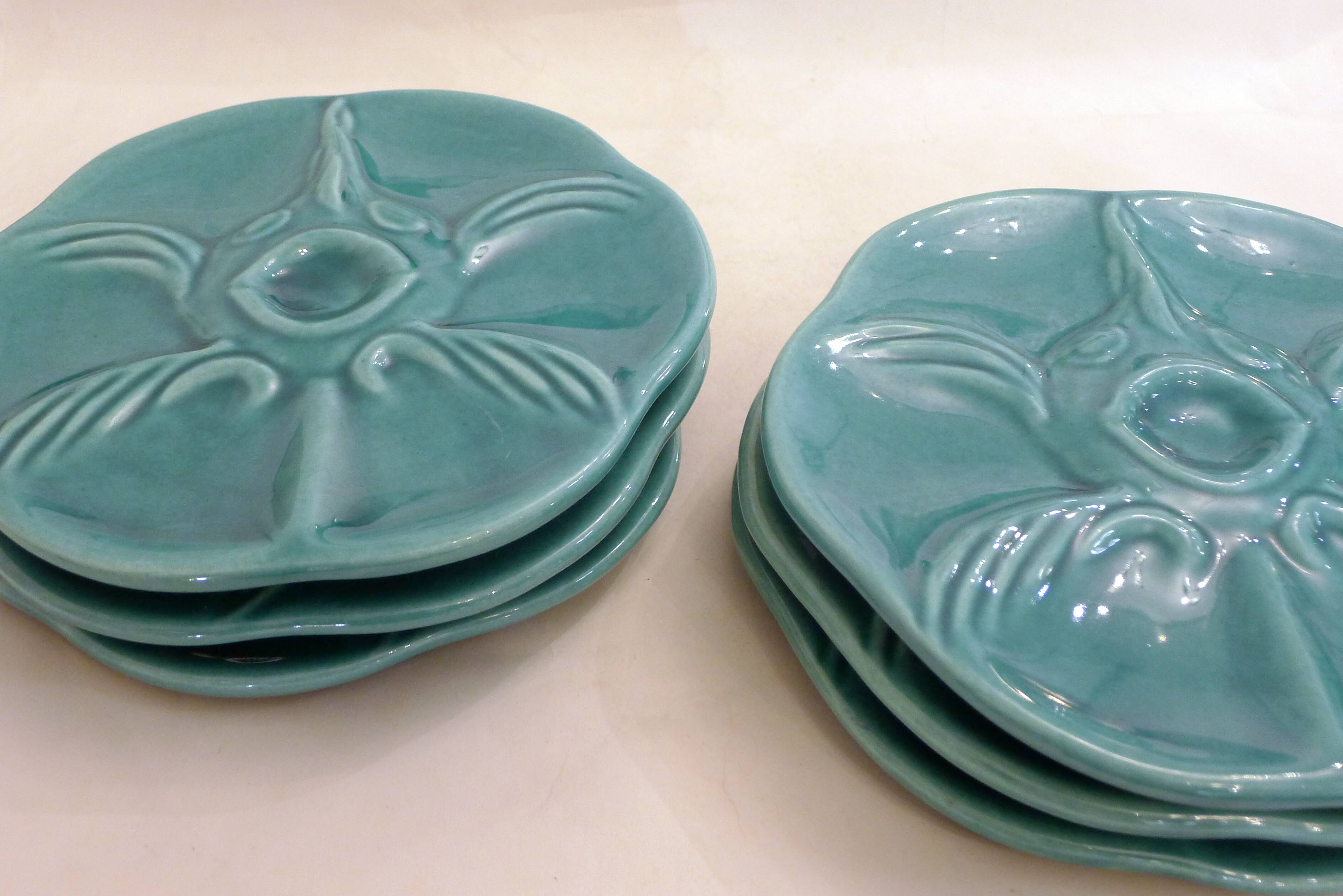 Oyster service Fish in faience barbotine 1950s