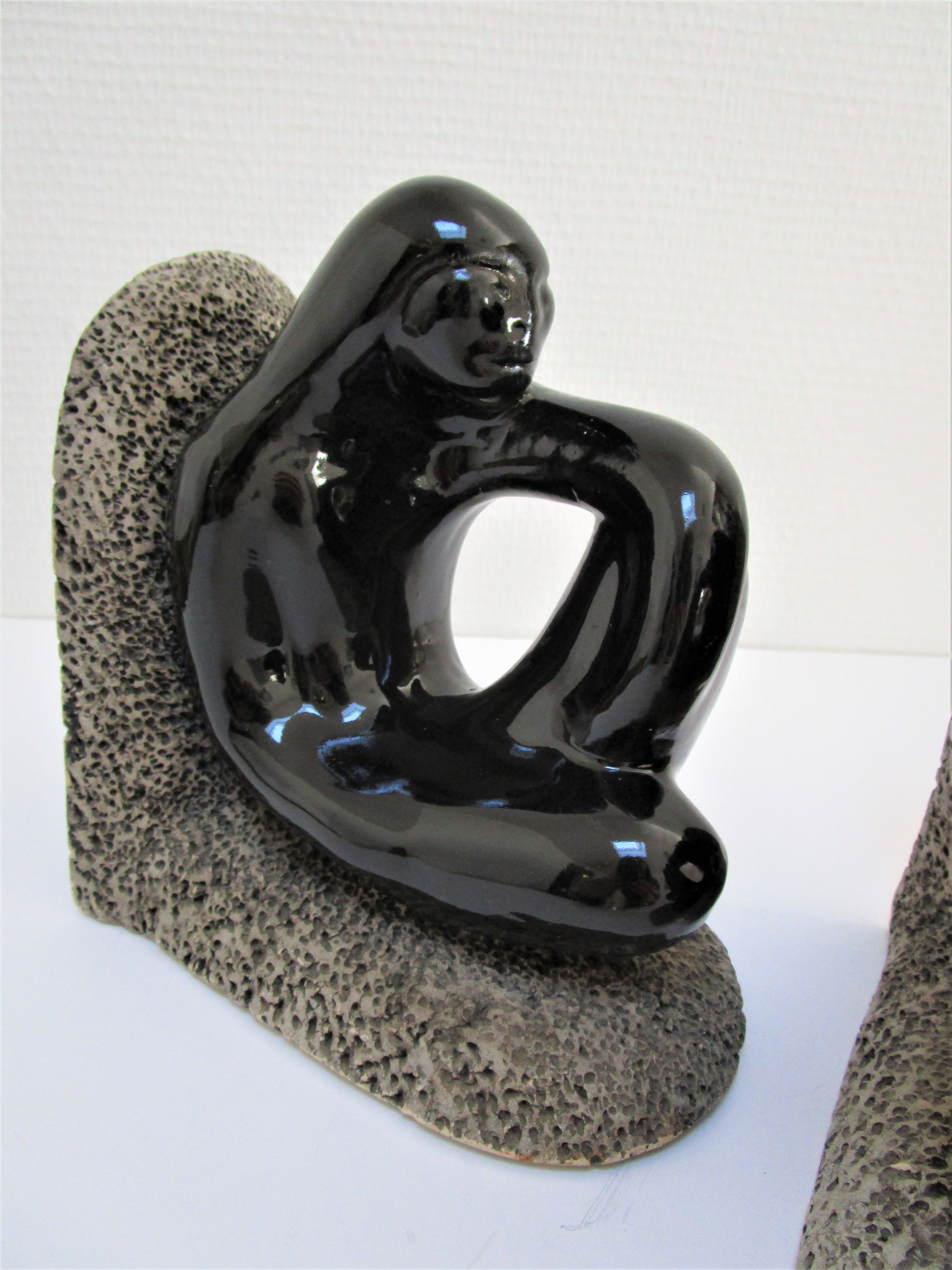 Pair of sculptural ceramic bookends design 70s