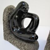 Pair of sculptural ceramic bookends design 70s