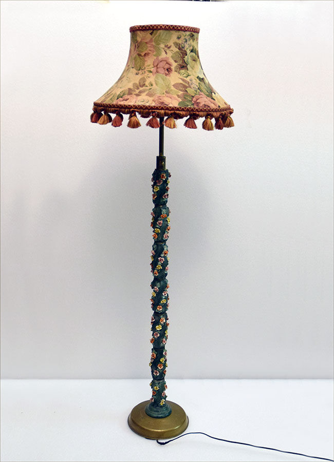 Ceramic floor lamp with little roses, 1950s