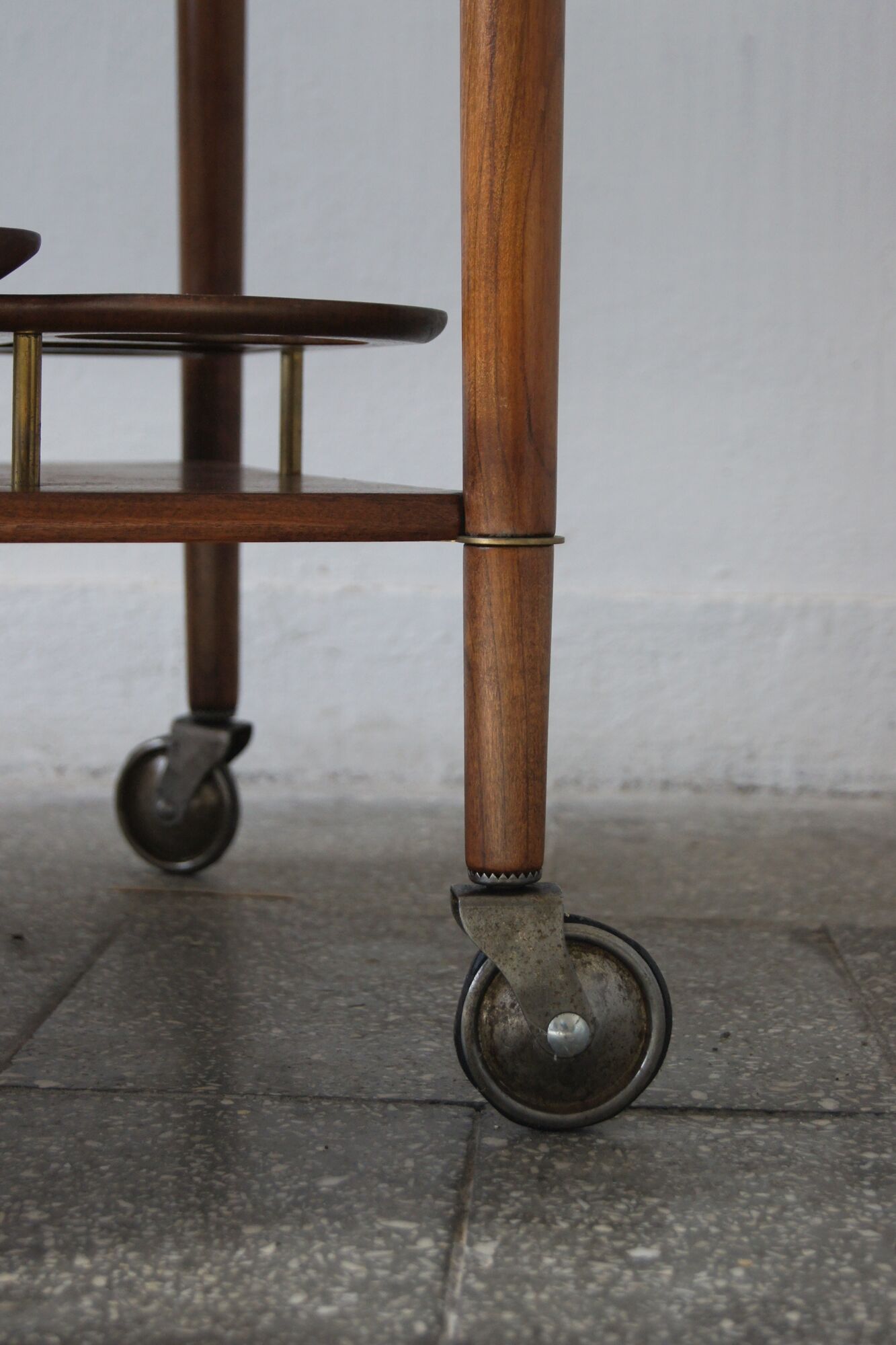 Italian Modern Mahogany Bar Cart with Serving Tray
