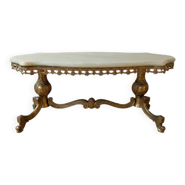 Table basse ancienne plateau marbre et piétement laiton doré