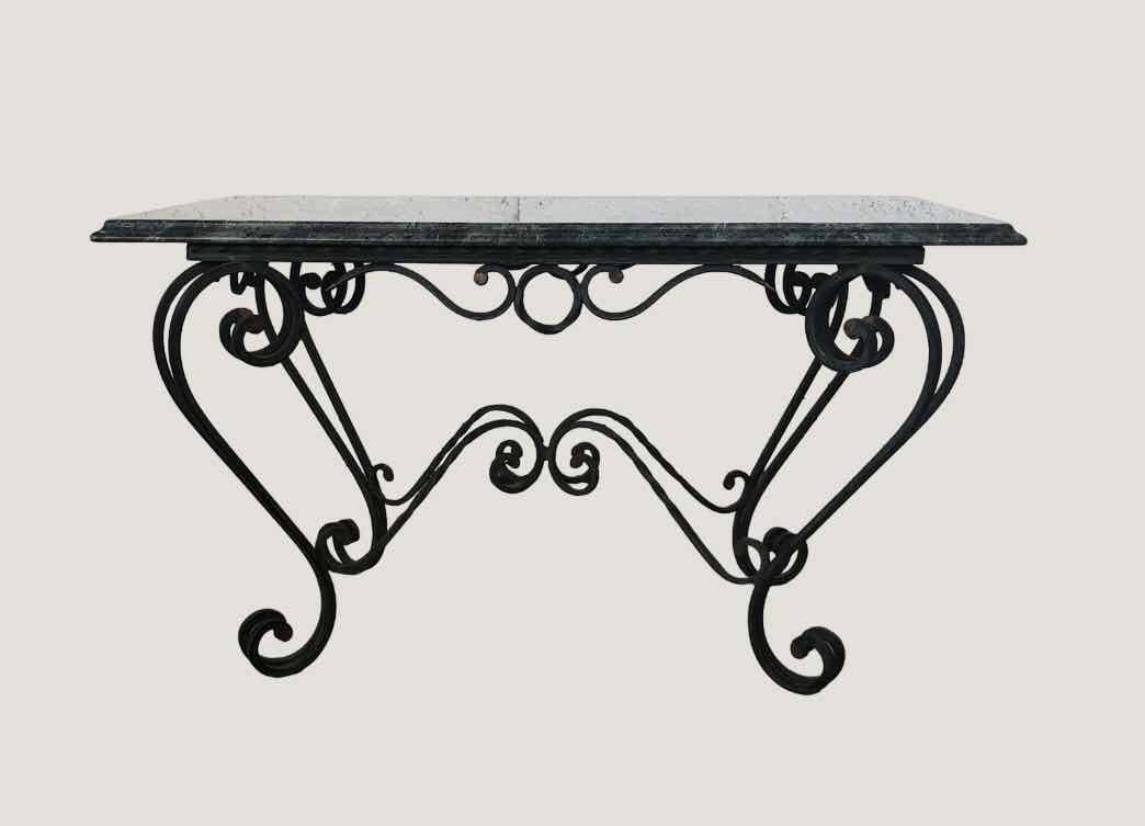 Vintage green marble and wrought iron coffee table