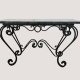 Vintage green marble and wrought iron coffee table