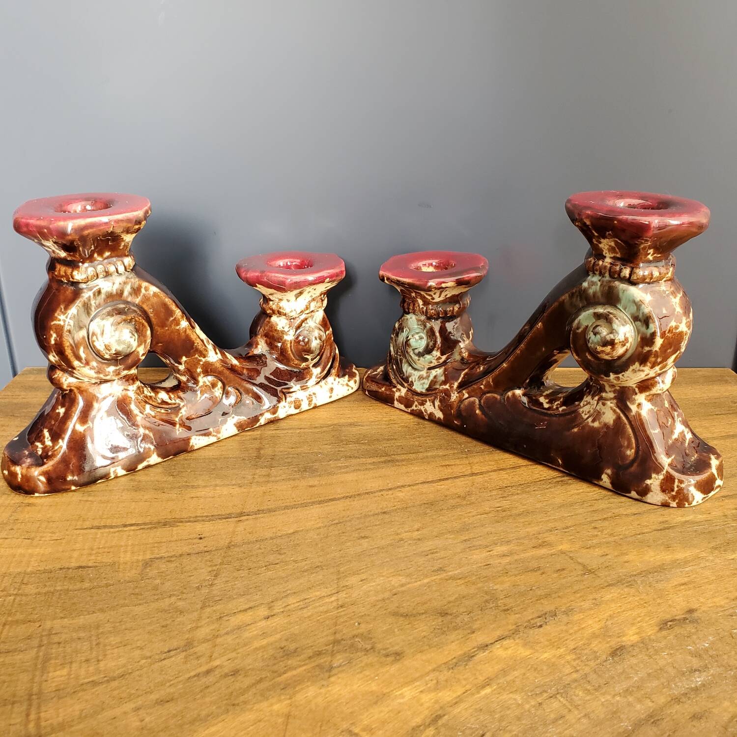 Pair of Fat Lava ceramic candle holders