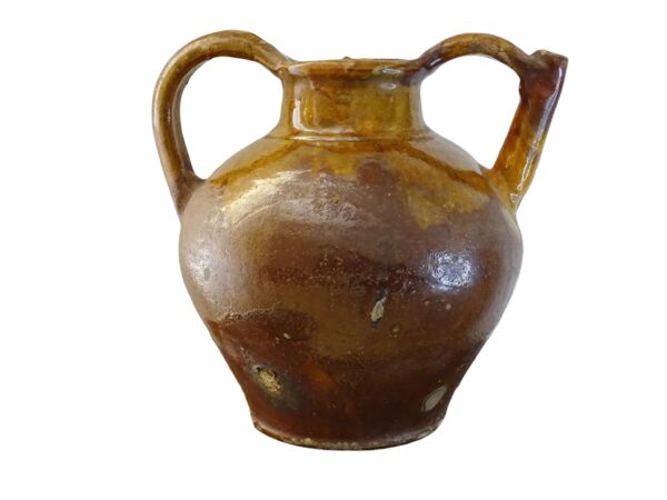 Céramique ancienne française en orjol ou cruche à glaçure rouge et jaune