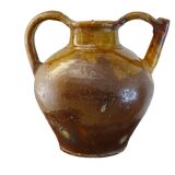 Céramique ancienne française en orjol ou cruche à glaçure rouge et jaune