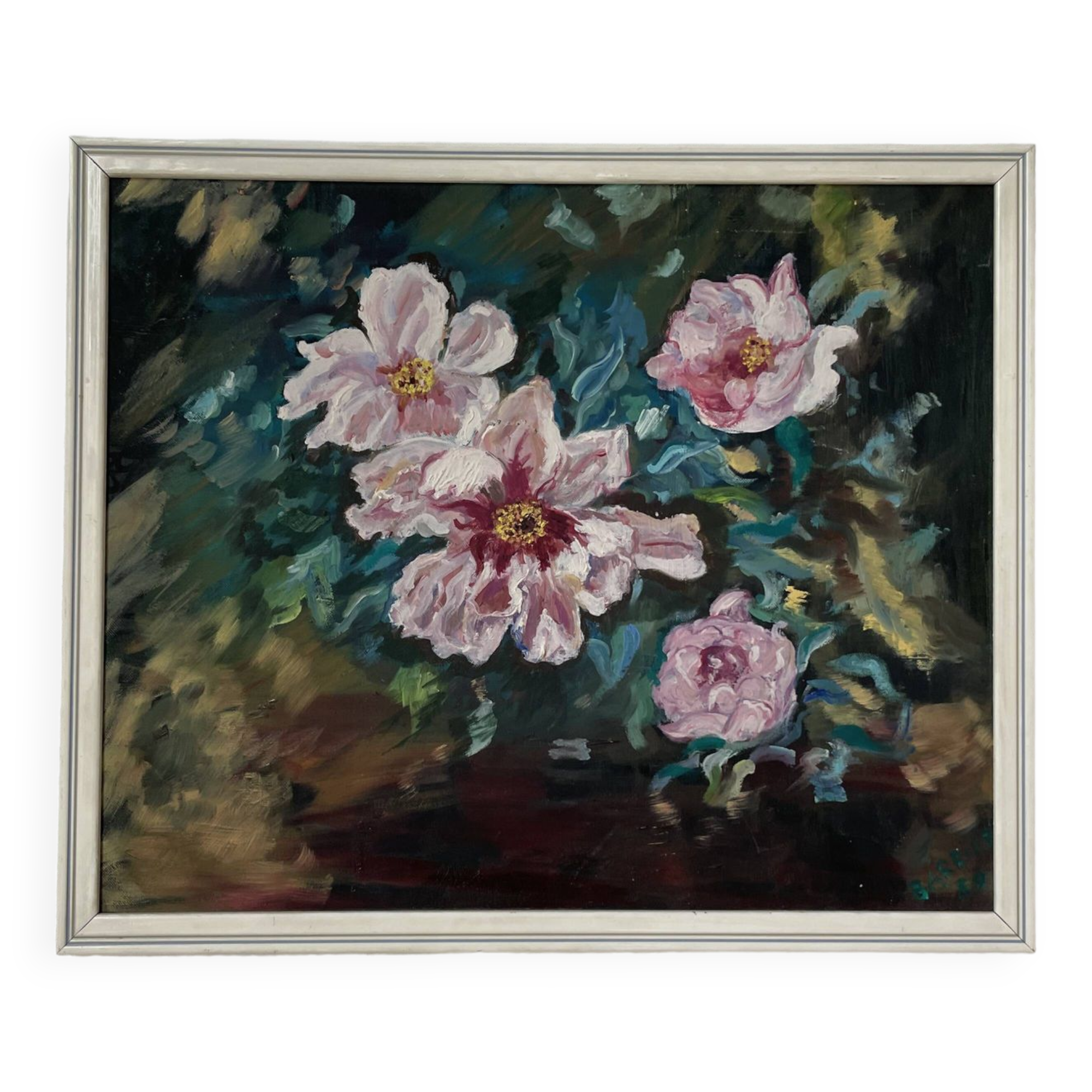 Oil canvas on wood flowers