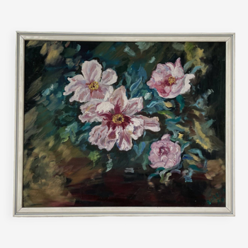 Oil canvas on wood flowers