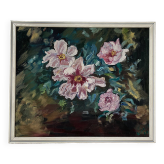 Oil canvas on wood flowers