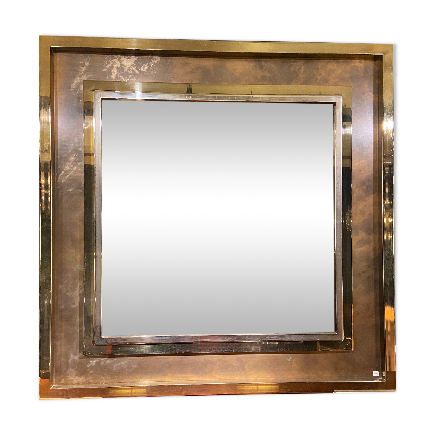 Mirror Belgo Chrom XXL, brass, tin, chrome and bronze mirror 130x130cm