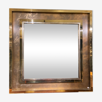 Miroir Belgo Chrom XXL laiton étain chrome et miroir bronze 130x130cm