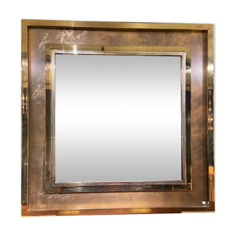 Miroir Belgo Chrom XXL laiton étain chrome et miroir bronze 130x130cm