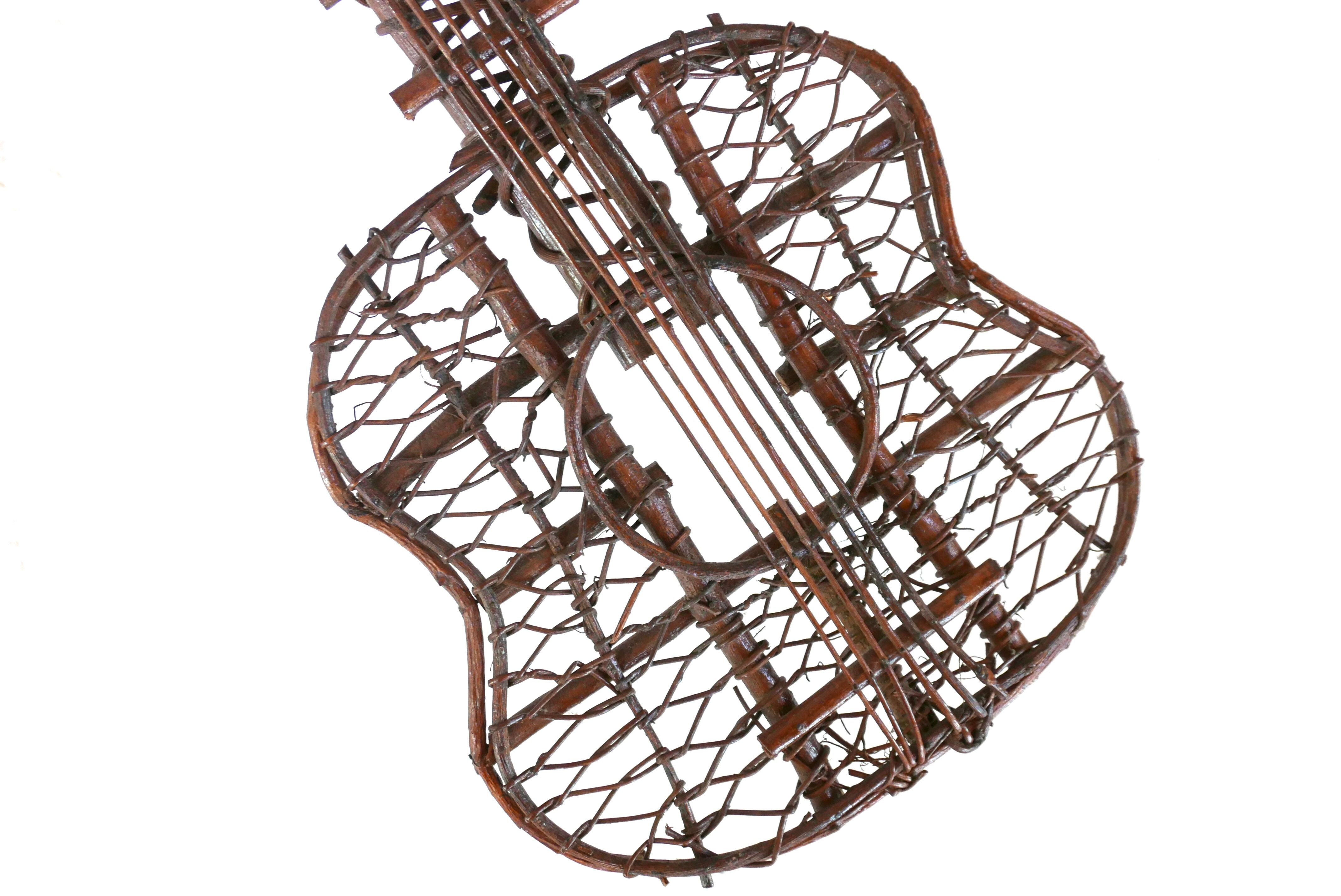 Rattan wall decoration in the shape of a guitar, 50s