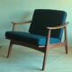 Danish teak lounge chair with blue-green cushions, 1960s