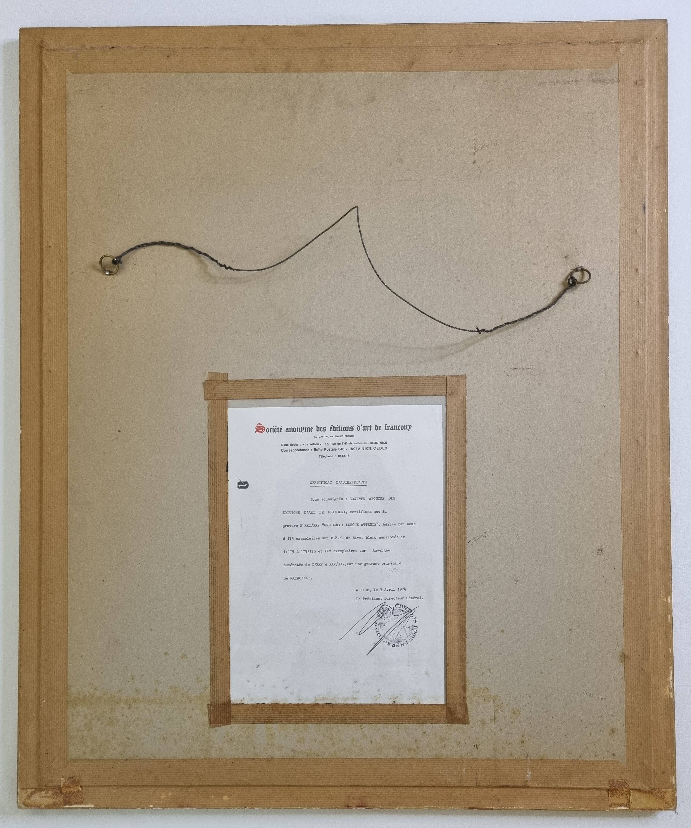 Michel Mathonnat, A Wait So Long, Signed etching, 63 x 77 cm