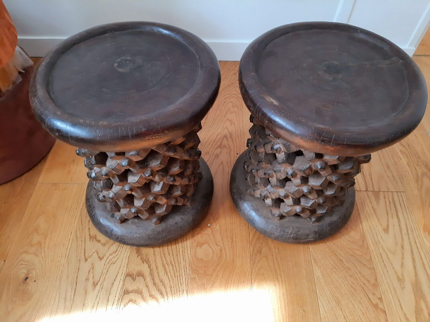 Set of 2 African Bamilike Cameroon stools, year 1950