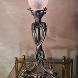Art Nouveau hallmarked pewter lamp with very fine tulip, 1m of powered wire, 35x15