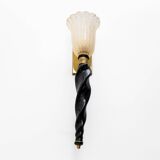 Pair of Italian Murano Glass  Sconces with Gold Dust Inclusions and Brass