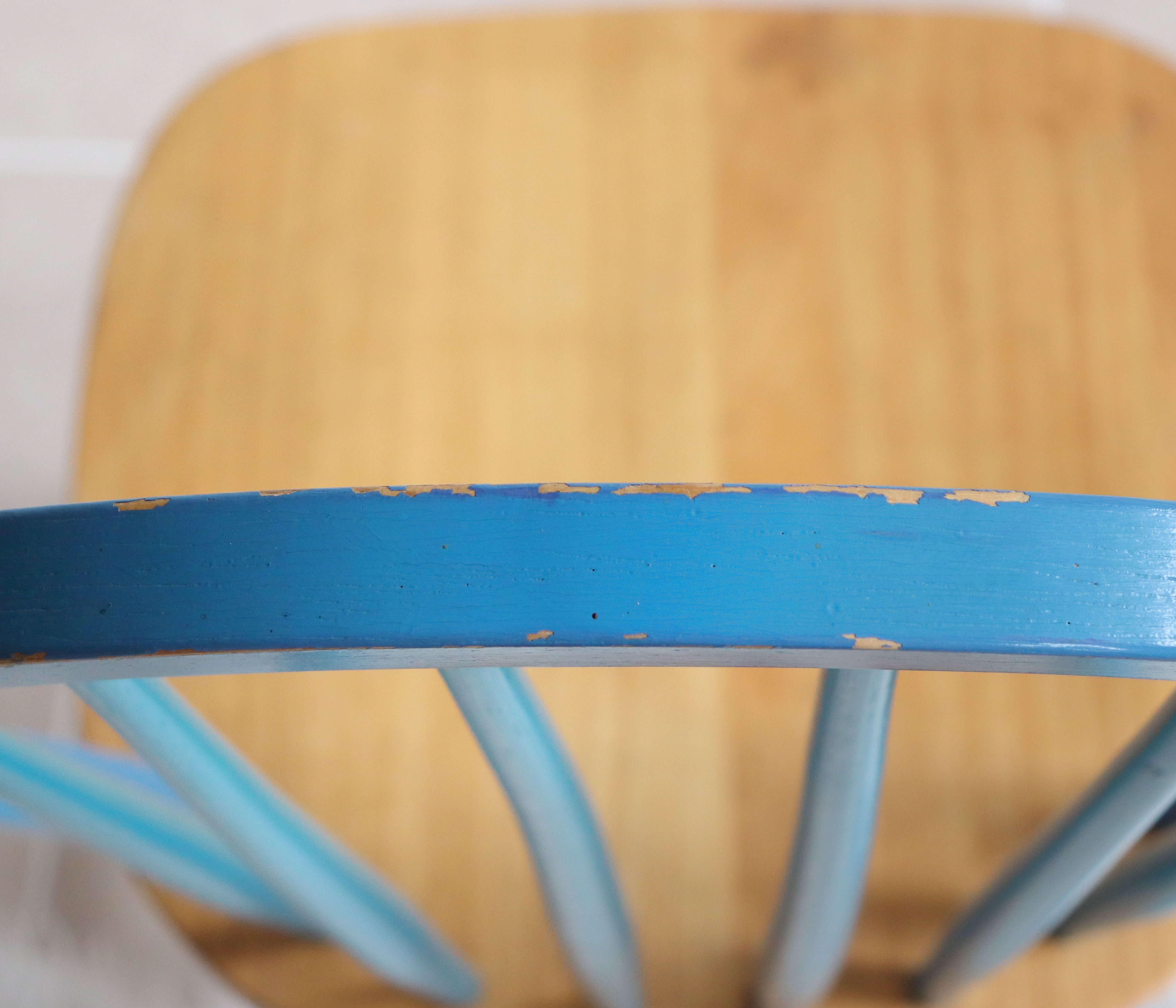 Pair of vintage Scandinavian Windsor chairs with blue bars