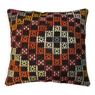 VINTAGE TURKISH KILIM CUSHION COVER , 45 X 45 CM