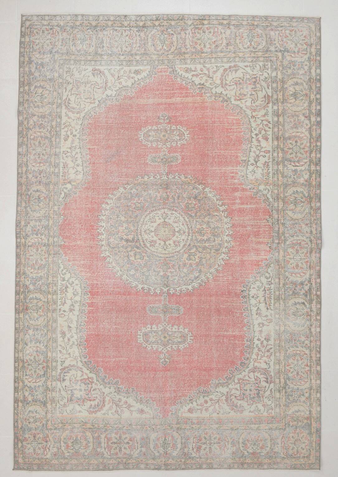 7x10 Vintage Soft Red & Beige Vintage Oushak Area Rug, 207x310 Cm