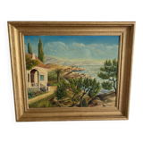 Seaside painting of the Mediterranean, oil on cardboard signed A. Alauzen.