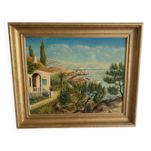 Seaside painting of the Mediterranean, oil on cardboard signed A. Alauzen.
