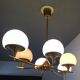 Large space-age chandelier with 6 lights - brass and opaline - design 1970