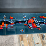 Coffee table in signed ceramic and chromed metal 70s