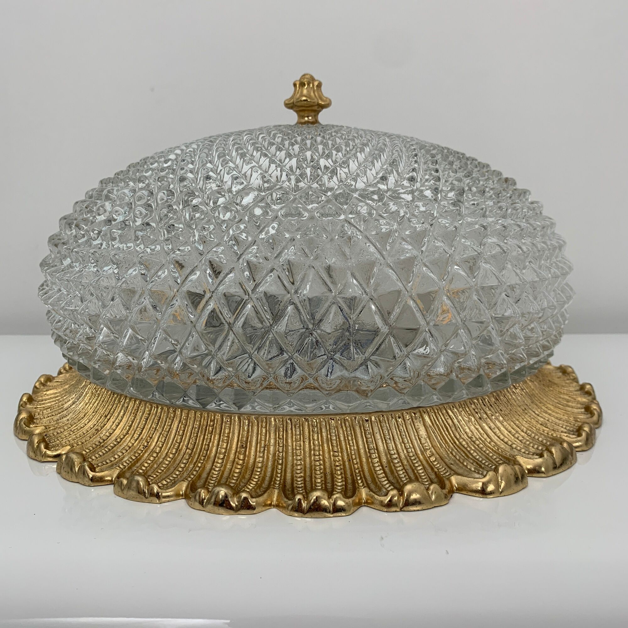 Old ceiling lamp gold metal and globe glass decor of diamond tips limburg