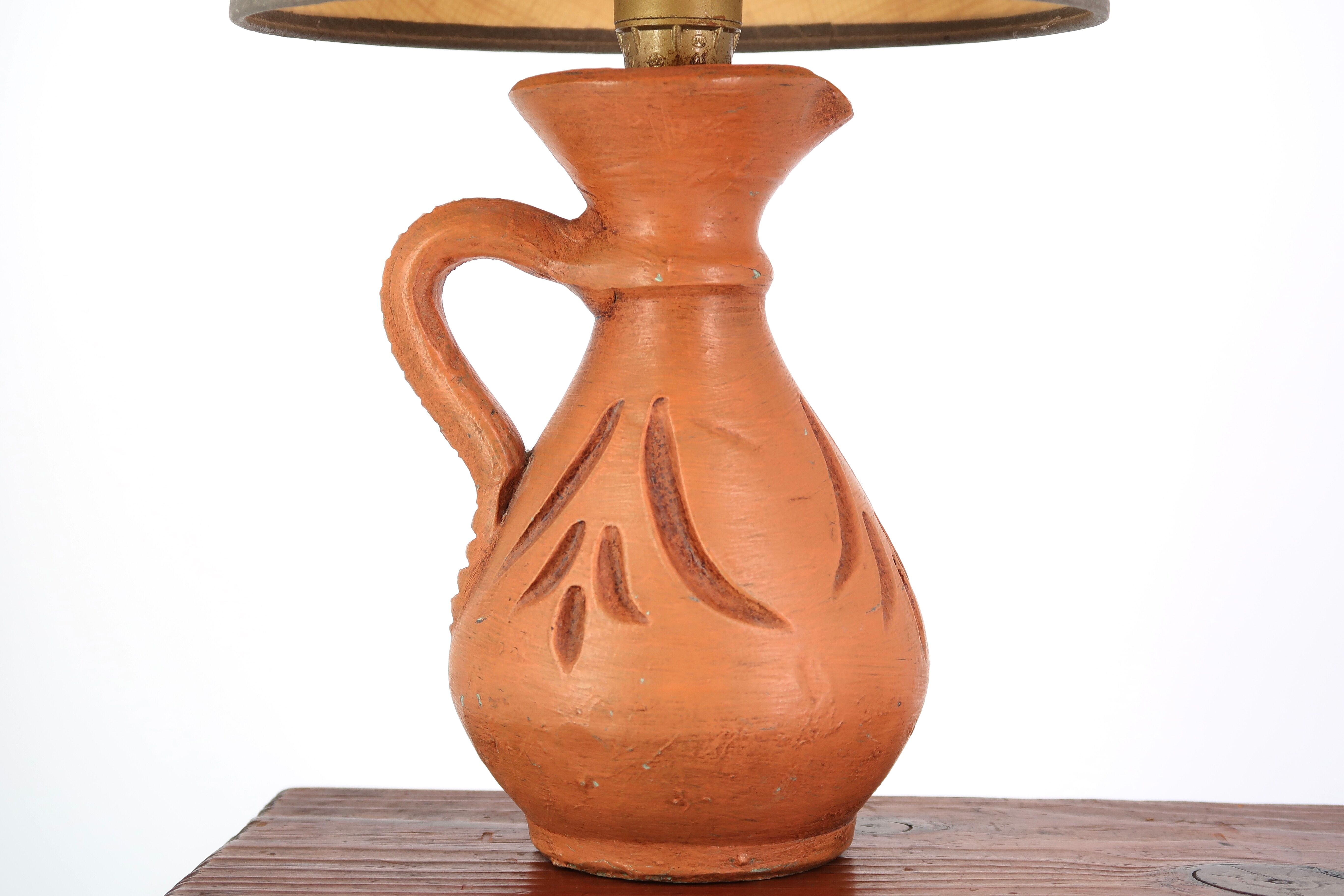 Ceramic lamp, beige lampshade, 60s