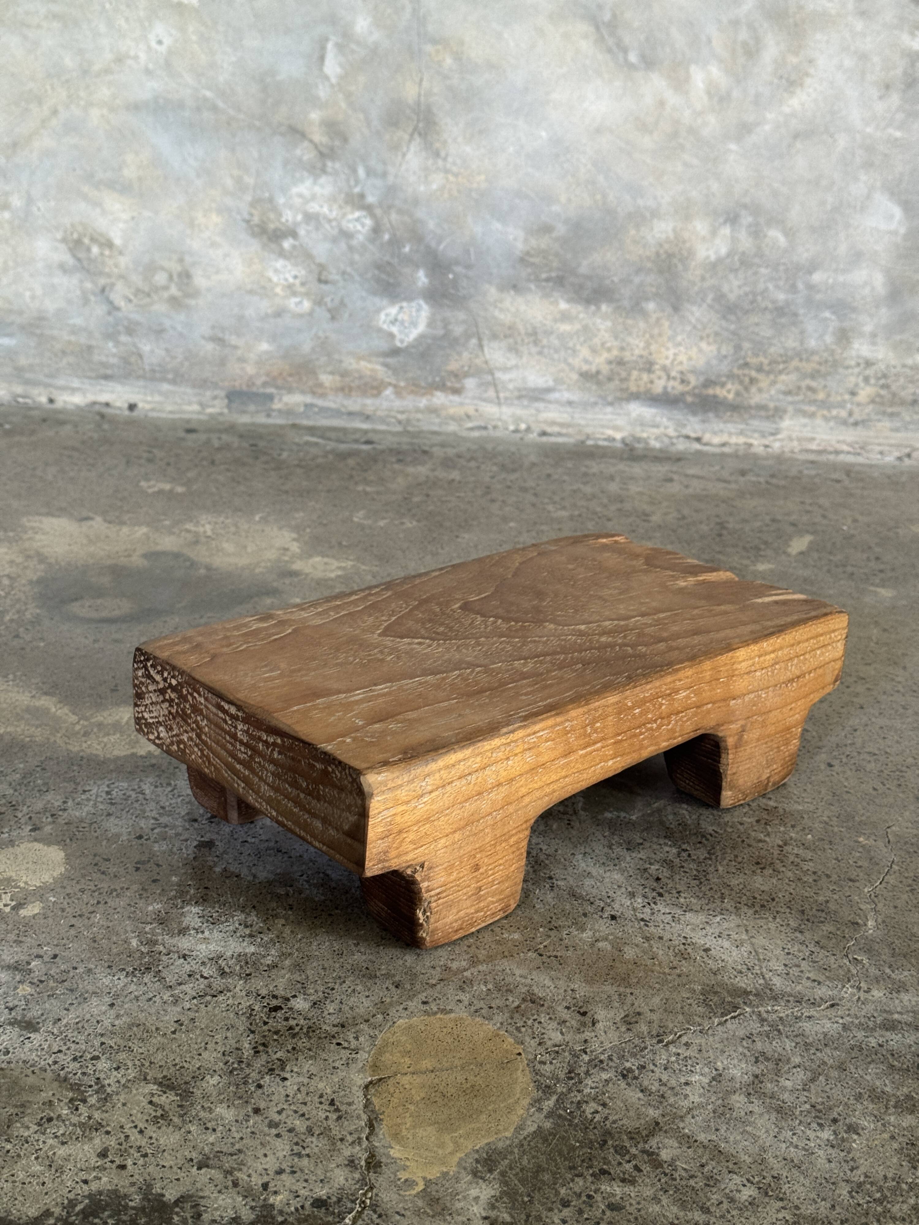Small stool, accent stool in solid blond teak wabi-sabi L30 W8.5 H6.