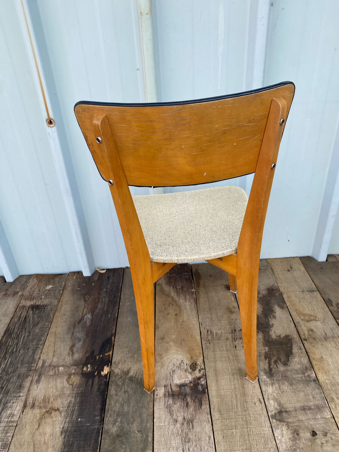 Antique Scandinavian Wooden Chair + Vintage Grey Vinyl Seat & Backrest