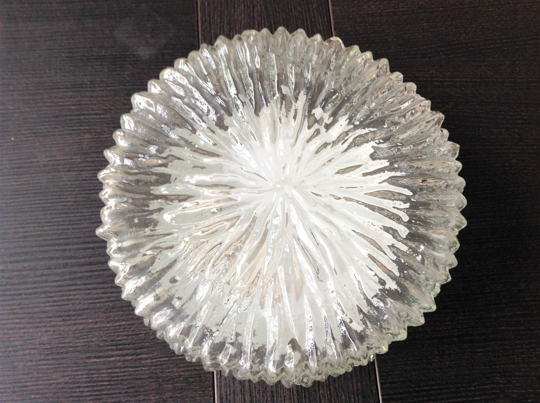 Round ice glass ceiling lamp, vintage 60s-70s