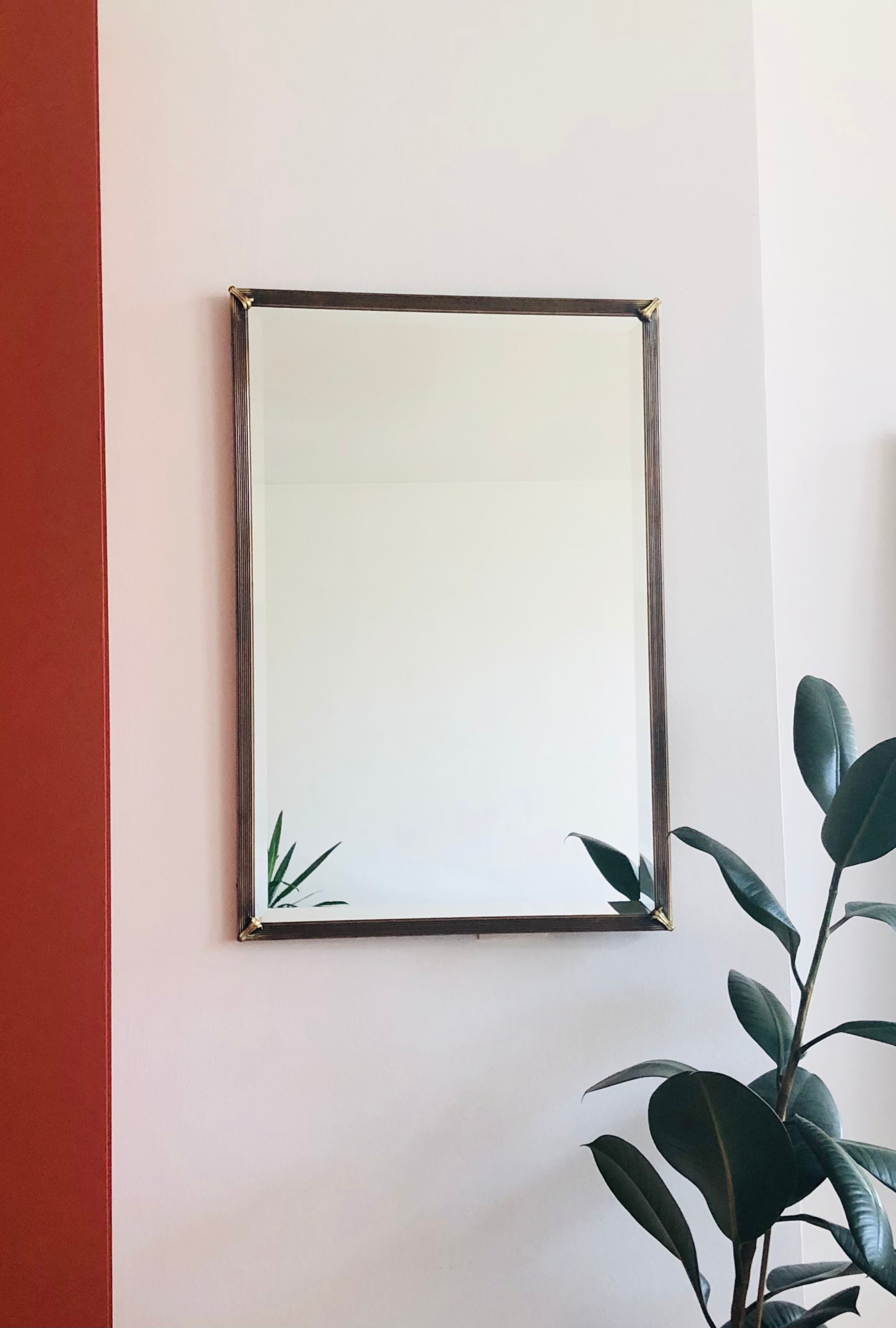 Old beveled mirror brass frame 74x50cm