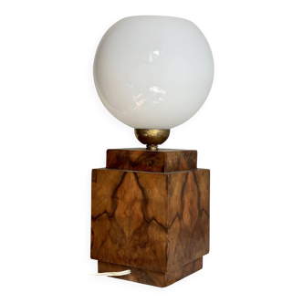 Art Deco lamp made of wood and opaline.