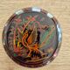 Round box and its 6 lacquered wooden coasters hand-painted.