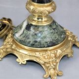 Lamp in gilded bronze & veined water green marble & pleated lampshade