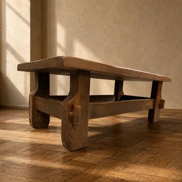 Brutalist coffee table in solid oak, 1970s