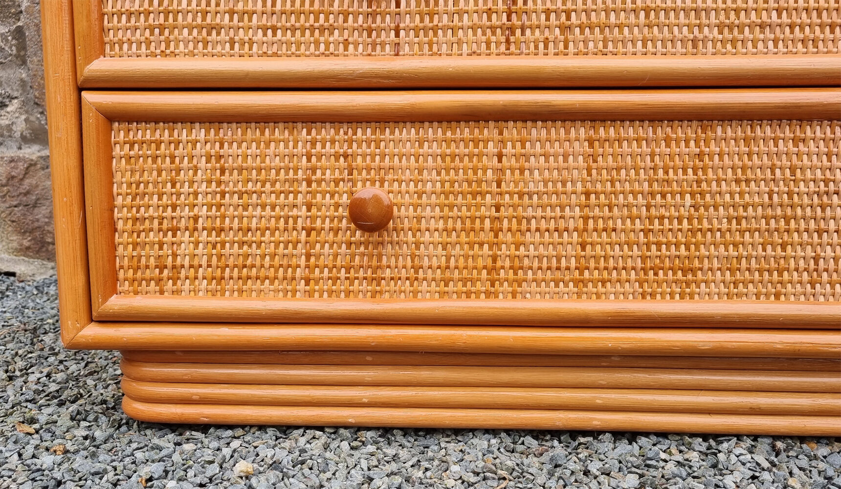 Commode Maugrion for Roche Bobois, wood and rattan, 80s