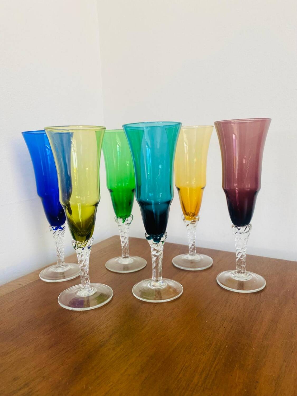 6 flûtes à champagne Murano années 1960